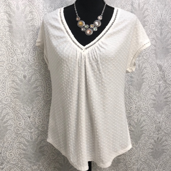 Daniel Rainn Tops - Daniel Rainn Swiss Dot White Top